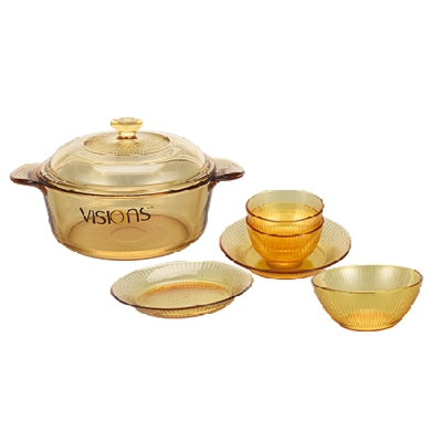 康宁VISIONS 1.25L晶彩锅+SN晶尊系列餐具豪华5件套