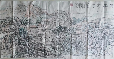  画家叶和平  山水图  尺寸136*68cm