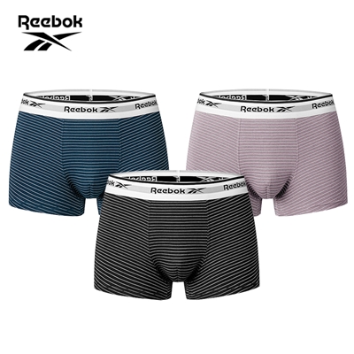 锐步（Reebok）男士条纹内裤 黑色/蓝色/浅紫 三条装